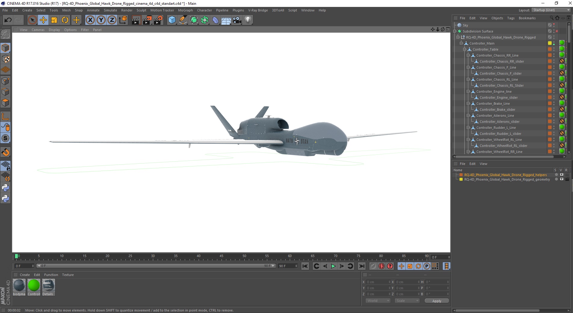 RQ-4D Phoenix Global Hawk Drone Rigged for Cinema 4D 3D