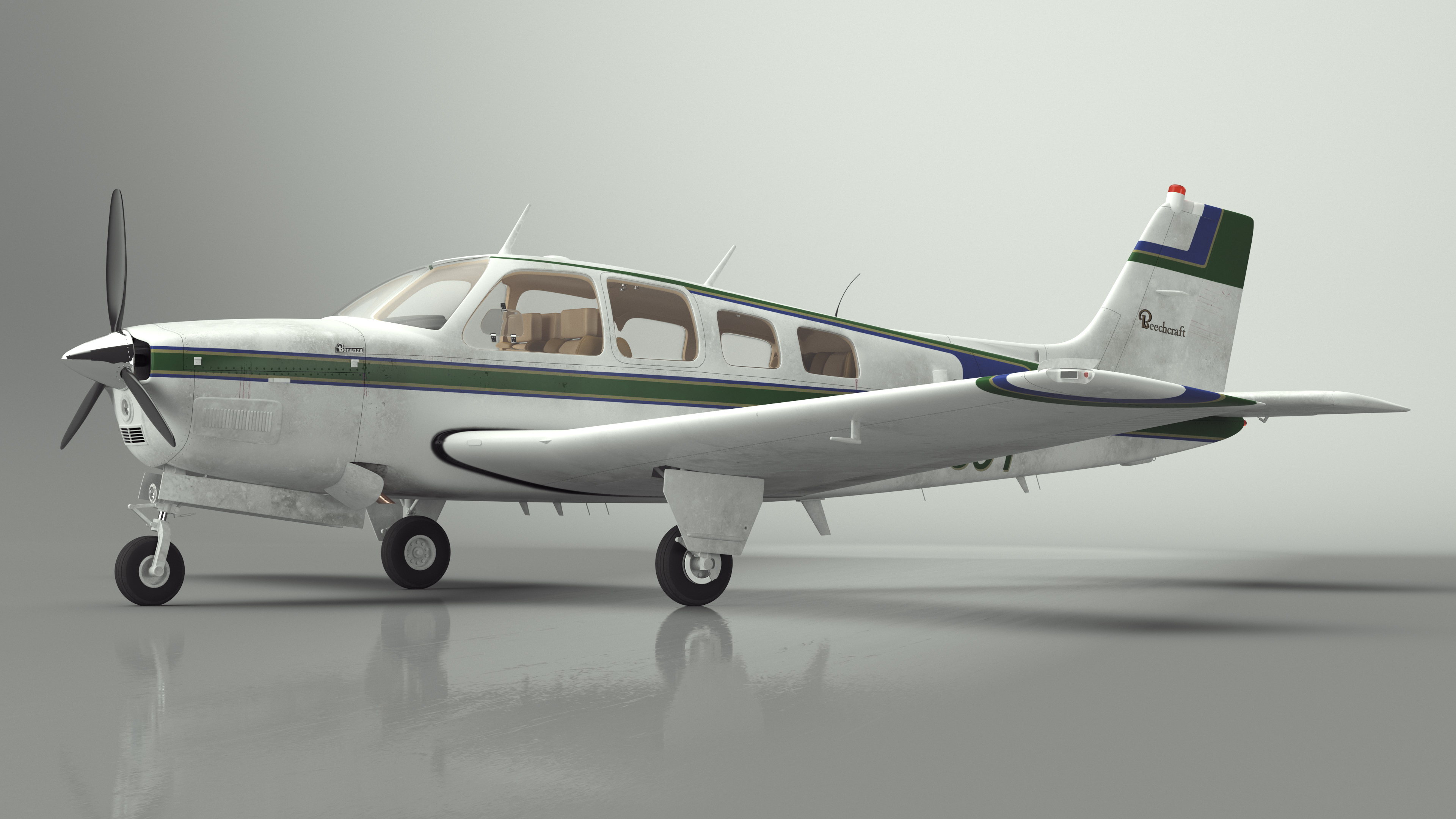 Light Aircraft Beechcraft Bonanza Rigged for Maya 3D model