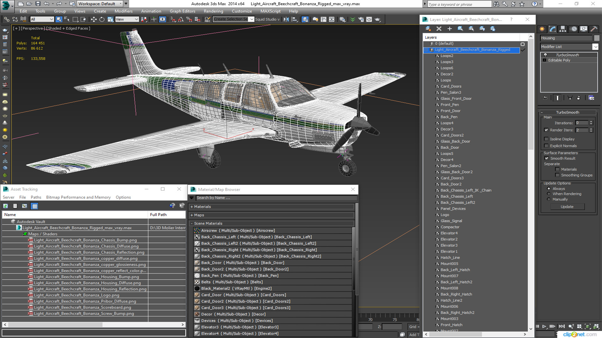 Light Aircraft Beechcraft Bonanza Rigged for Maya 3D model