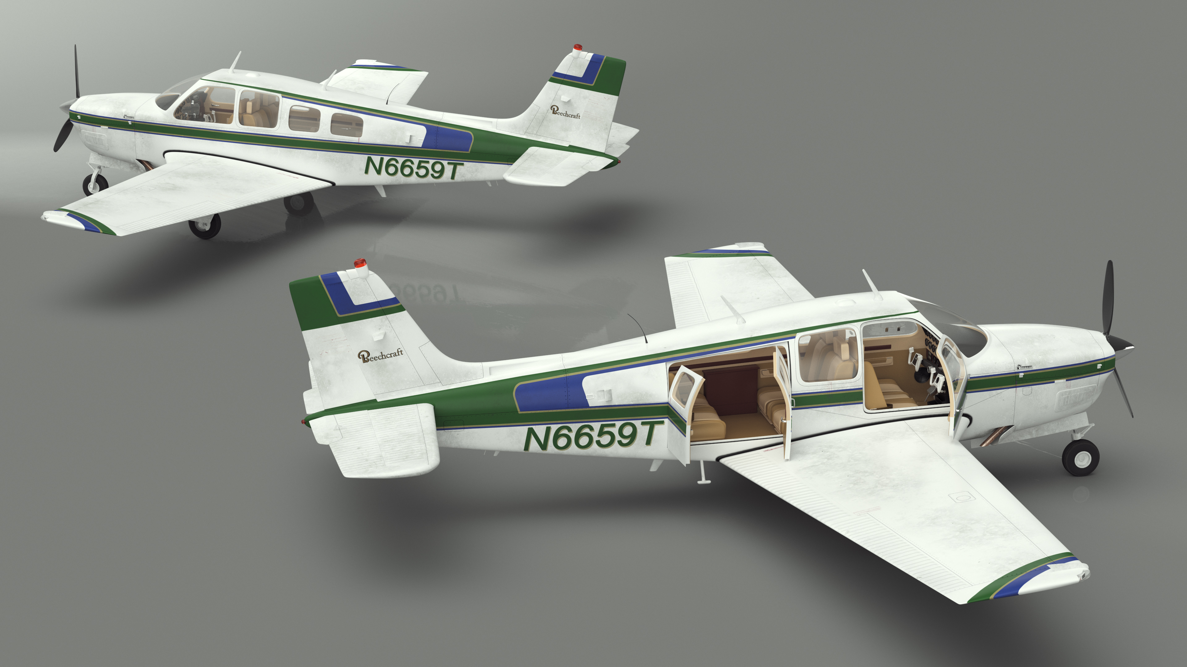 Light Aircraft Beechcraft Bonanza Rigged for Maya 3D model