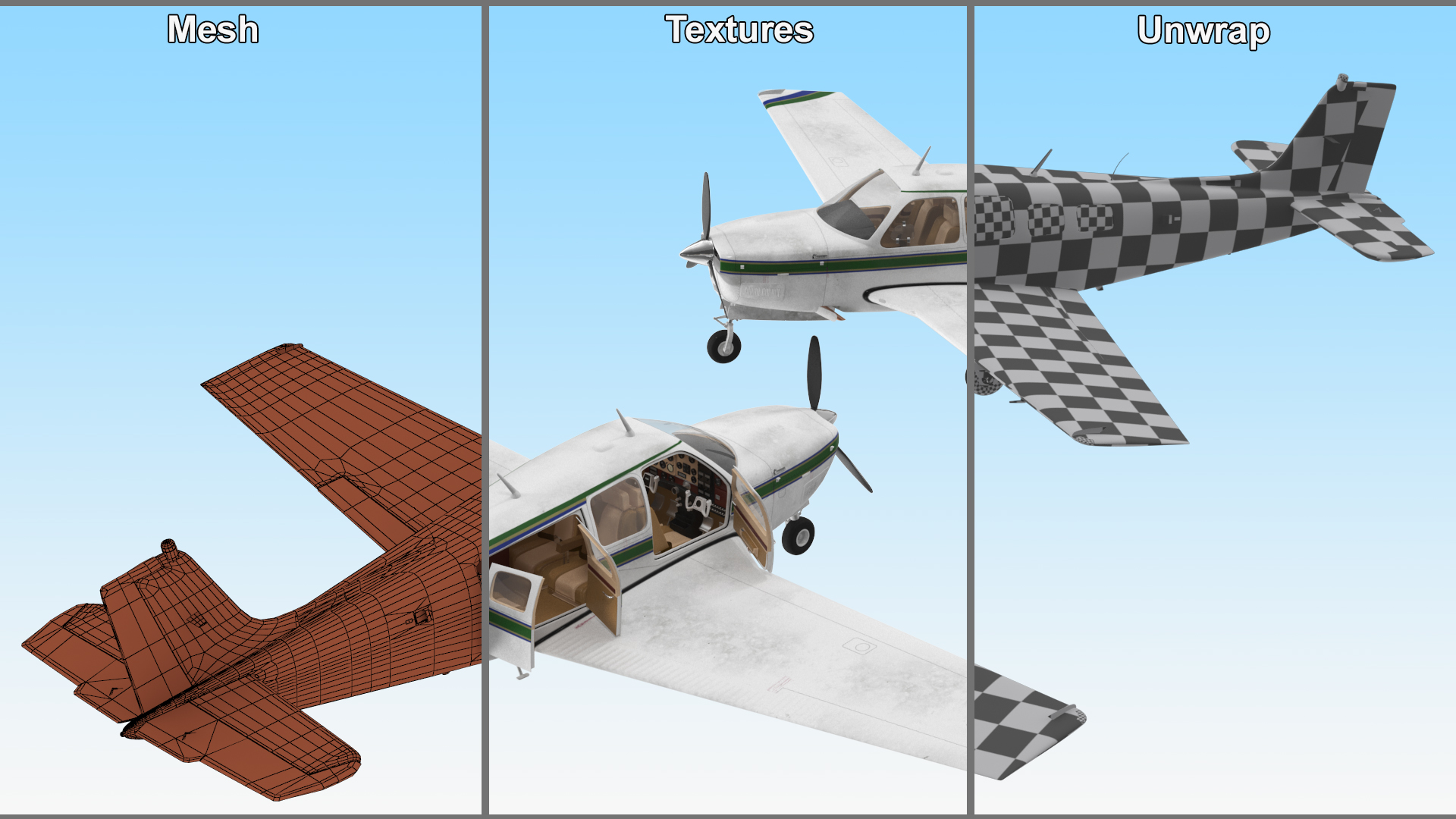 Light Aircraft Beechcraft Bonanza Rigged for Maya 3D model