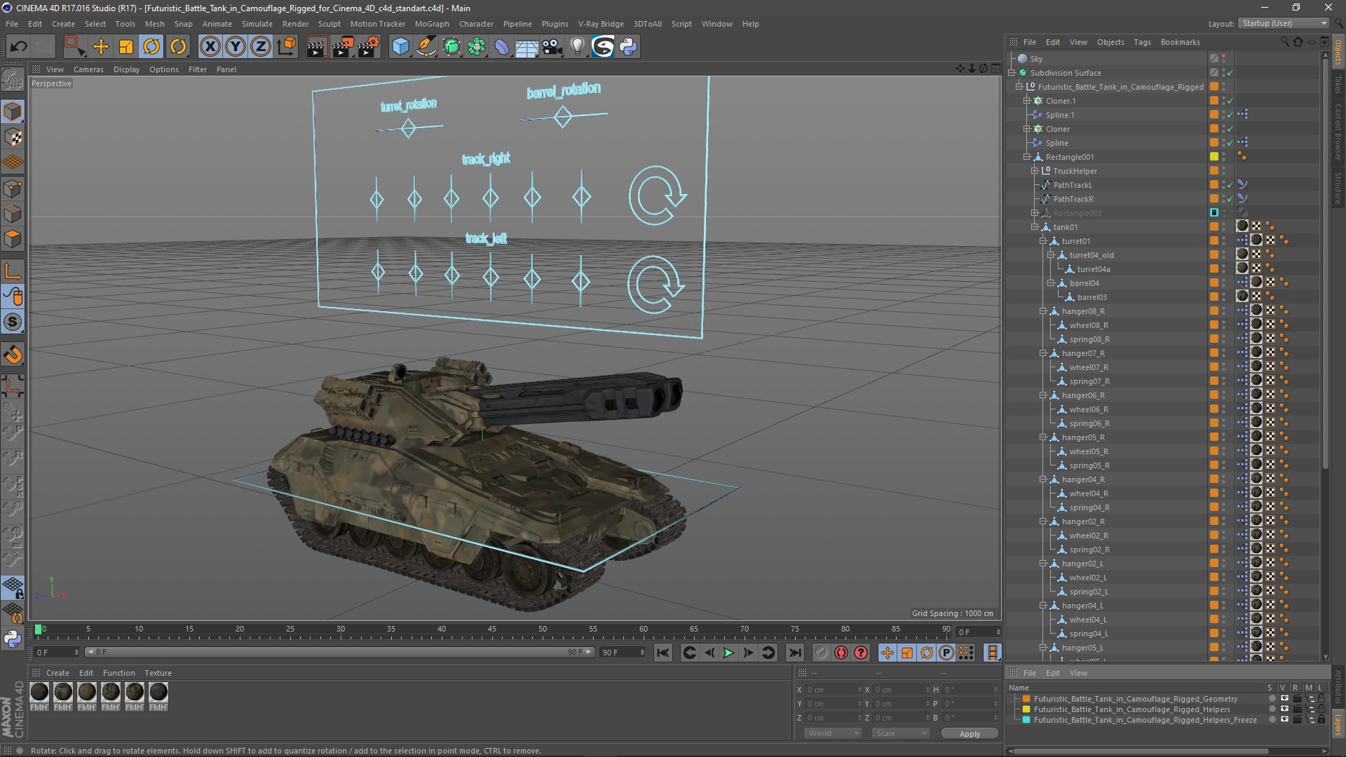 Futuristic Battle Tank in Camouflage Rigged for Cinema 4D 3D