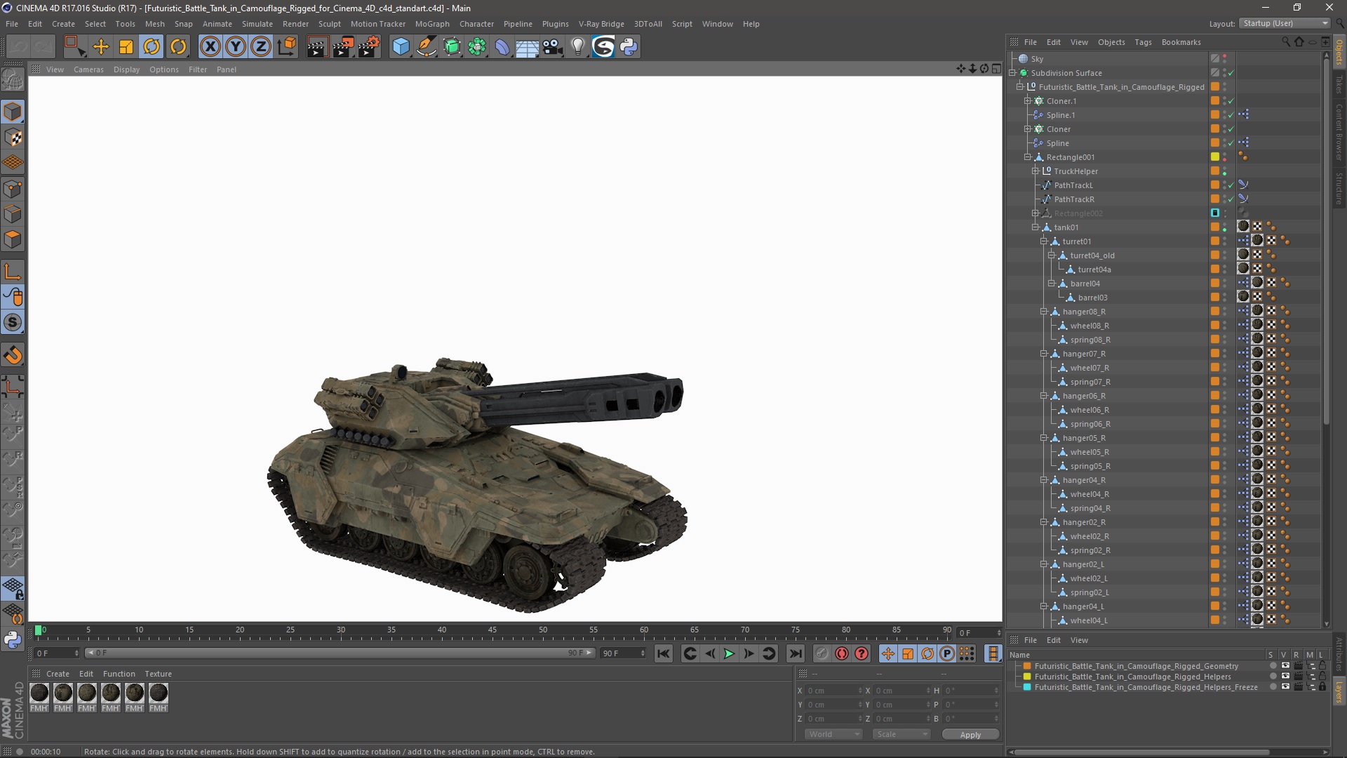 Futuristic Battle Tank in Camouflage Rigged for Cinema 4D 3D