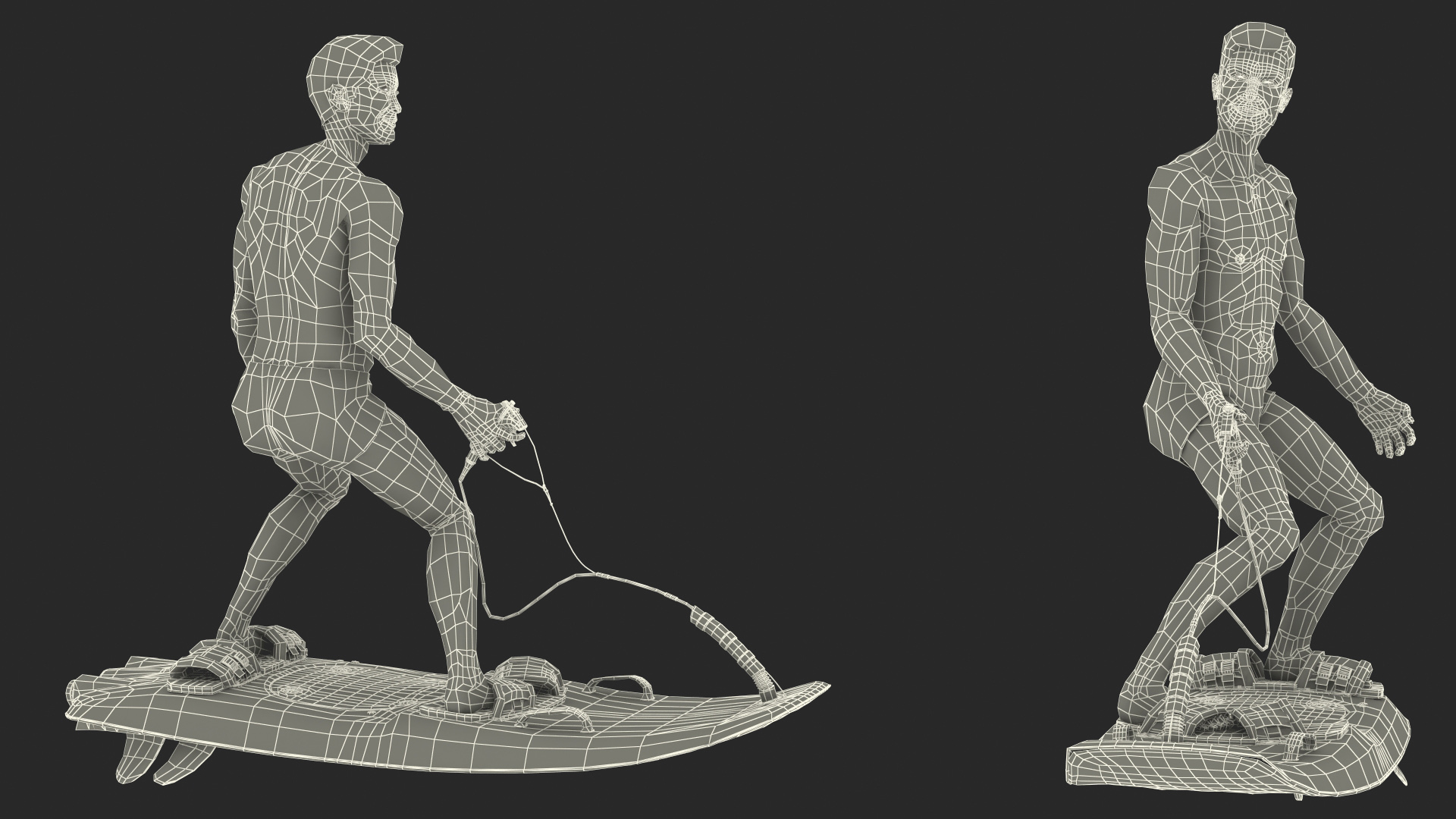 Motorised Surfboard Jet Surf Green With Asian Man 3D model