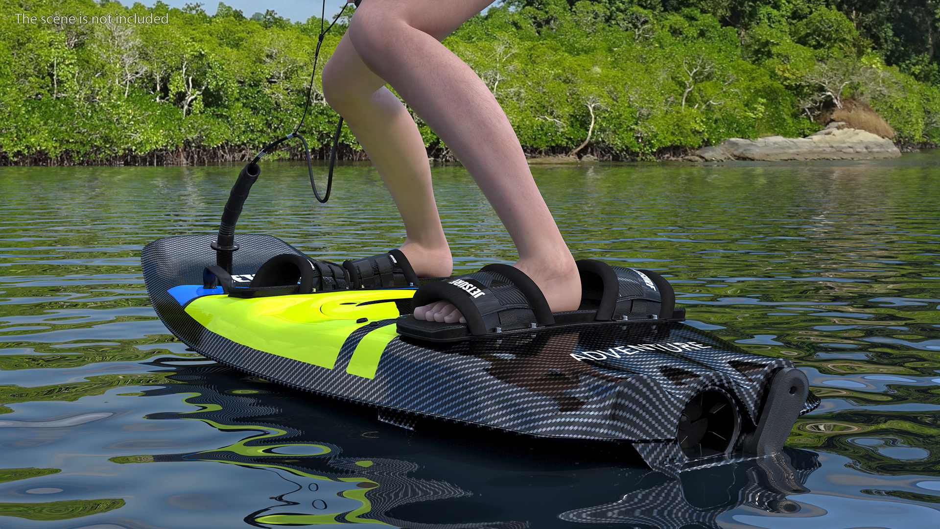 Motorised Surfboard Jet Surf Green With Asian Man 3D model