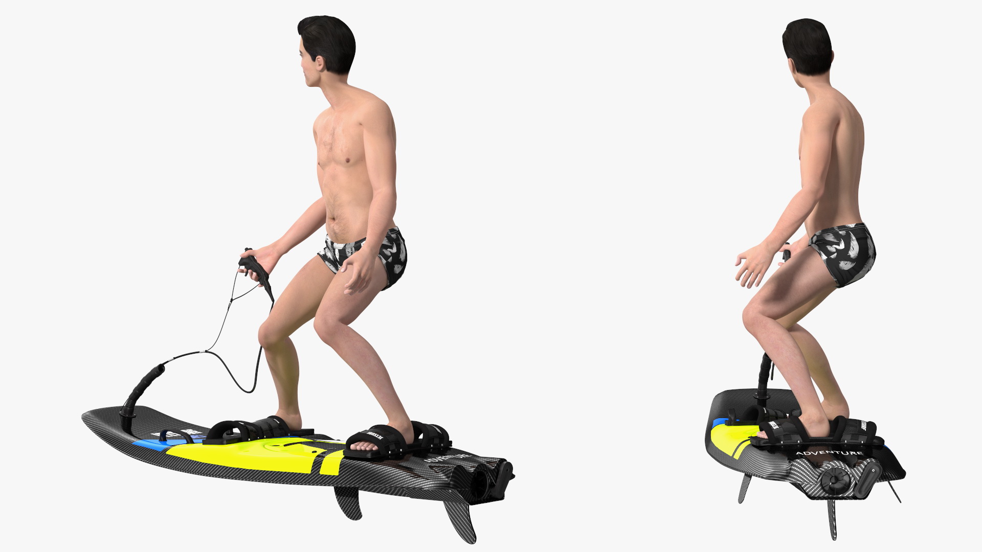 Motorised Surfboard Jet Surf Green With Asian Man 3D model