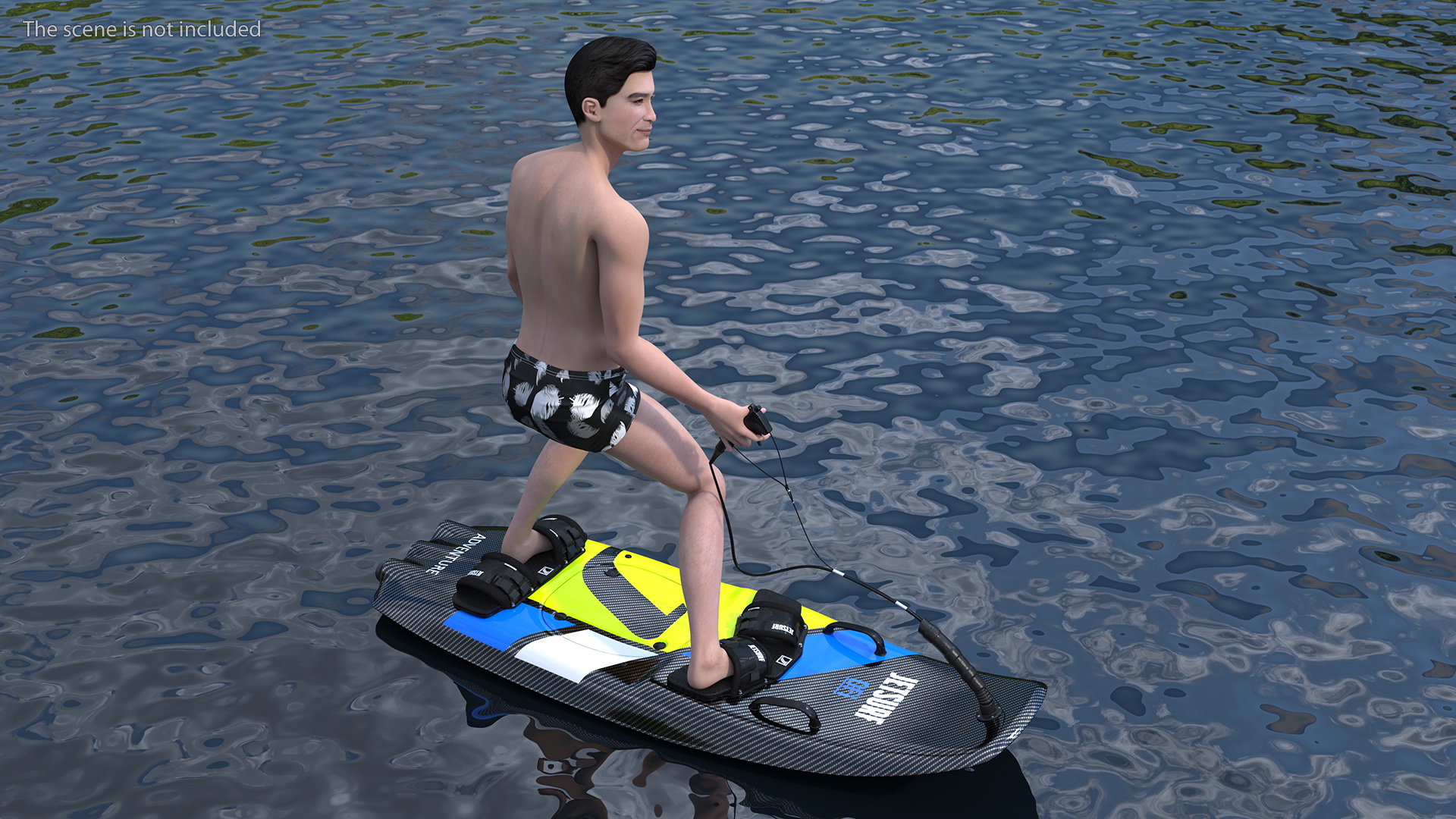 Motorised Surfboard Jet Surf Green With Asian Man 3D model