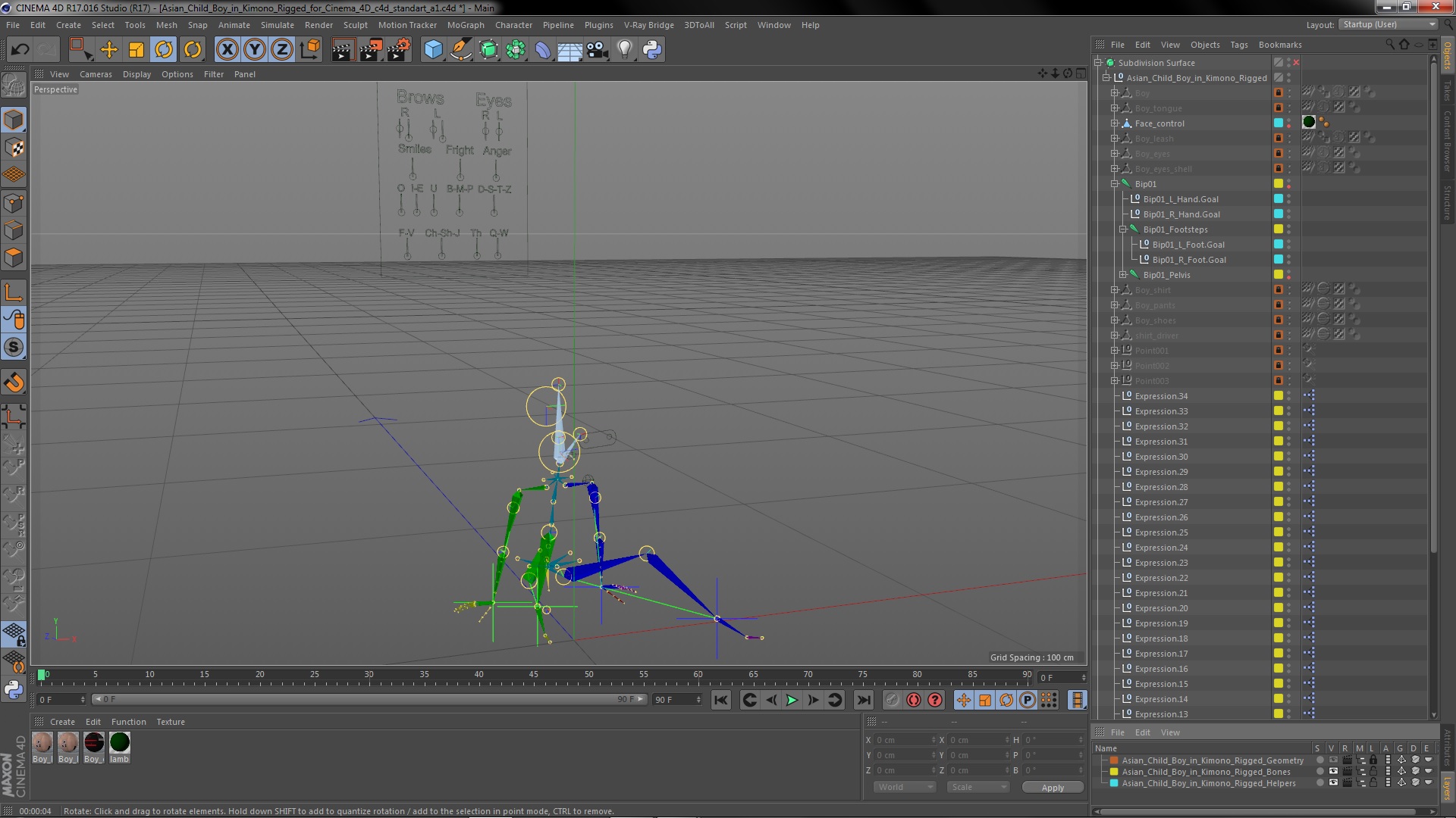 3D Asian Child Boy in Kimono Rigged for Cinema 4D
