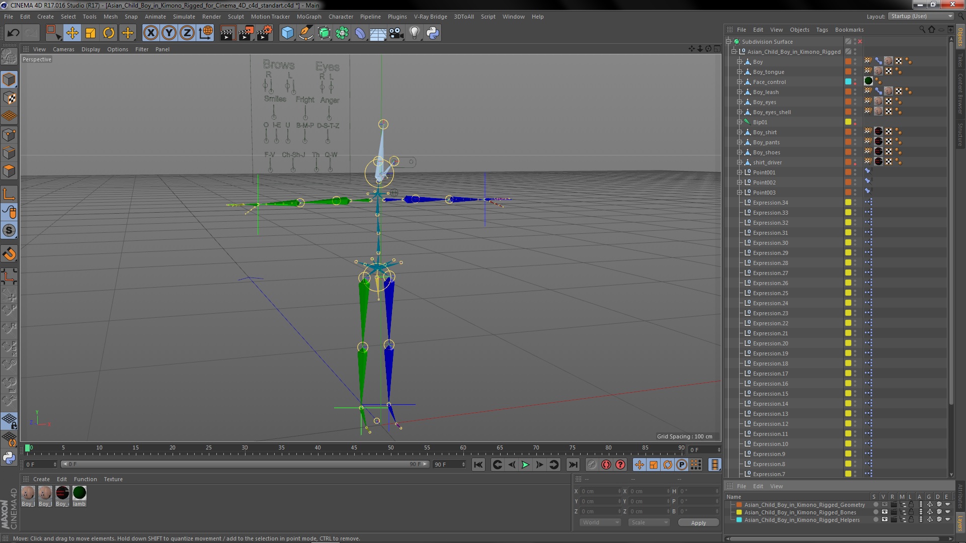 3D Asian Child Boy in Kimono Rigged for Cinema 4D