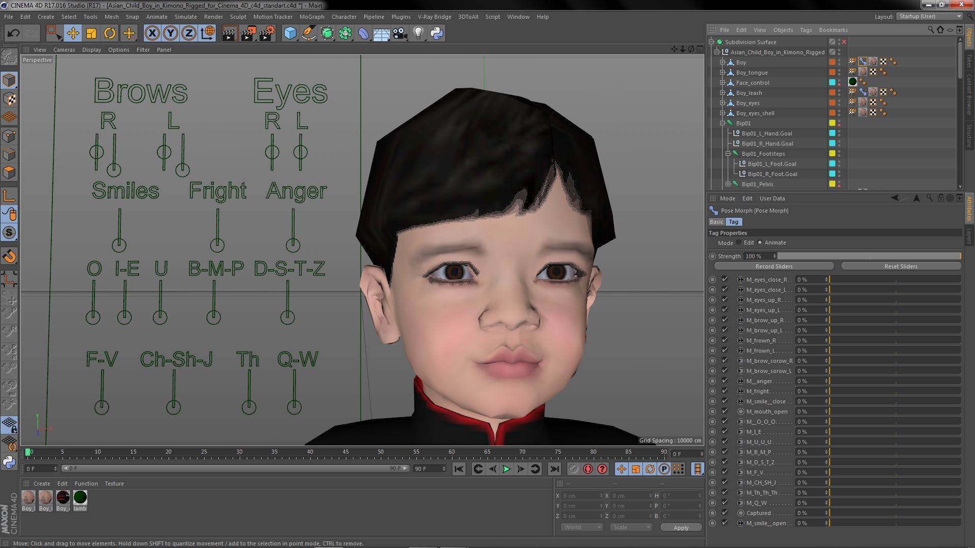 3D Asian Child Boy in Kimono Rigged for Cinema 4D