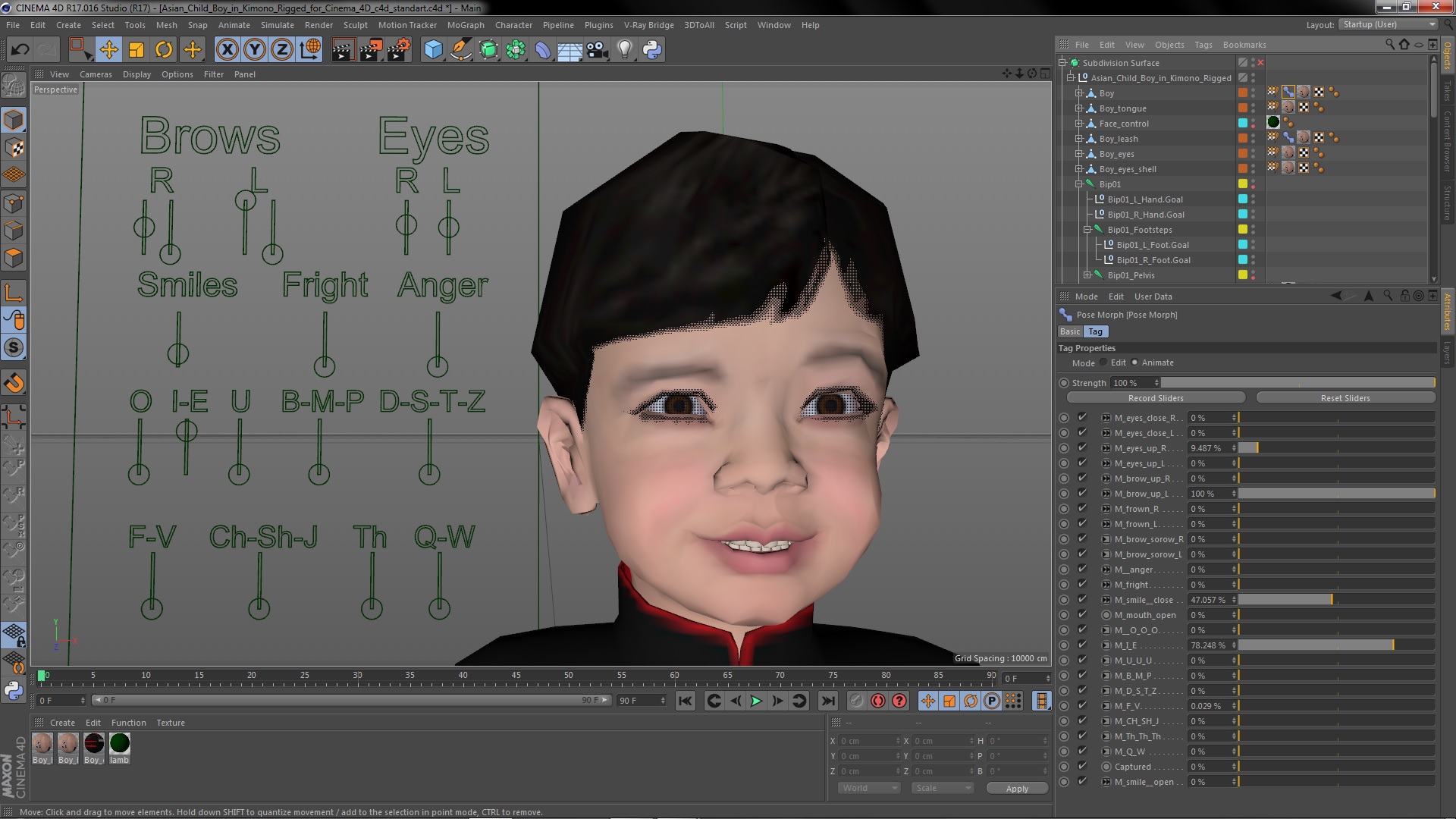 3D Asian Child Boy in Kimono Rigged for Cinema 4D
