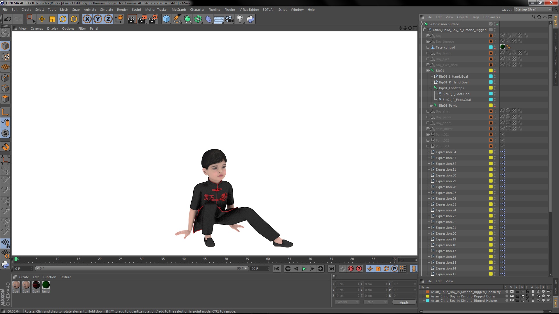 3D Asian Child Boy in Kimono Rigged for Cinema 4D