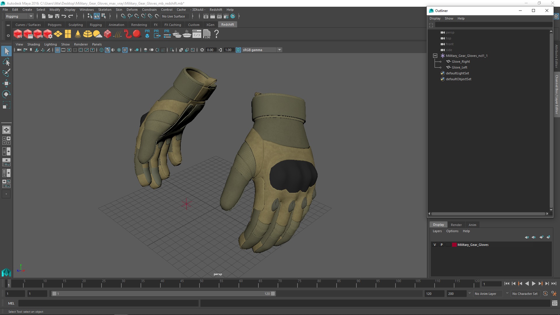 3D model Military Gear Gloves