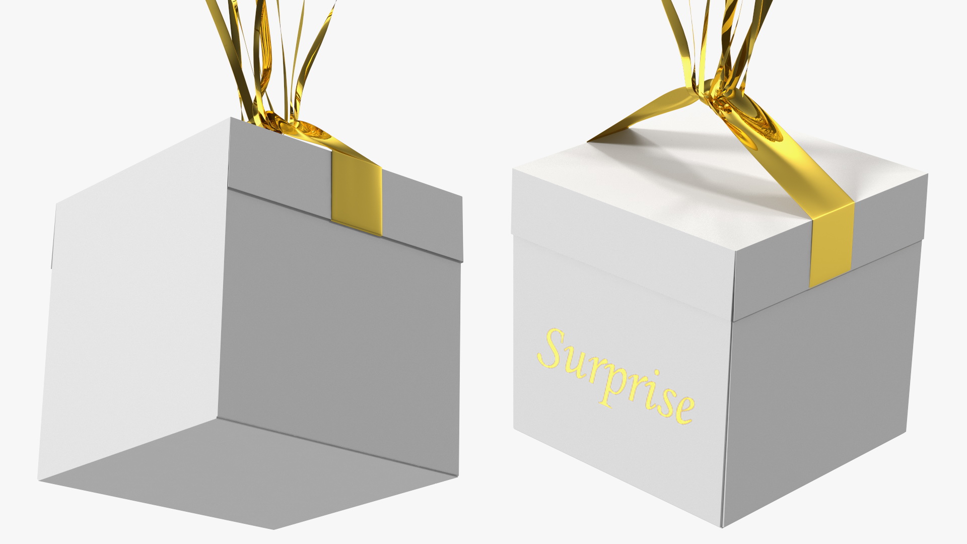 3D Heart Shaped Gold Balloons Tied to Gift Box model