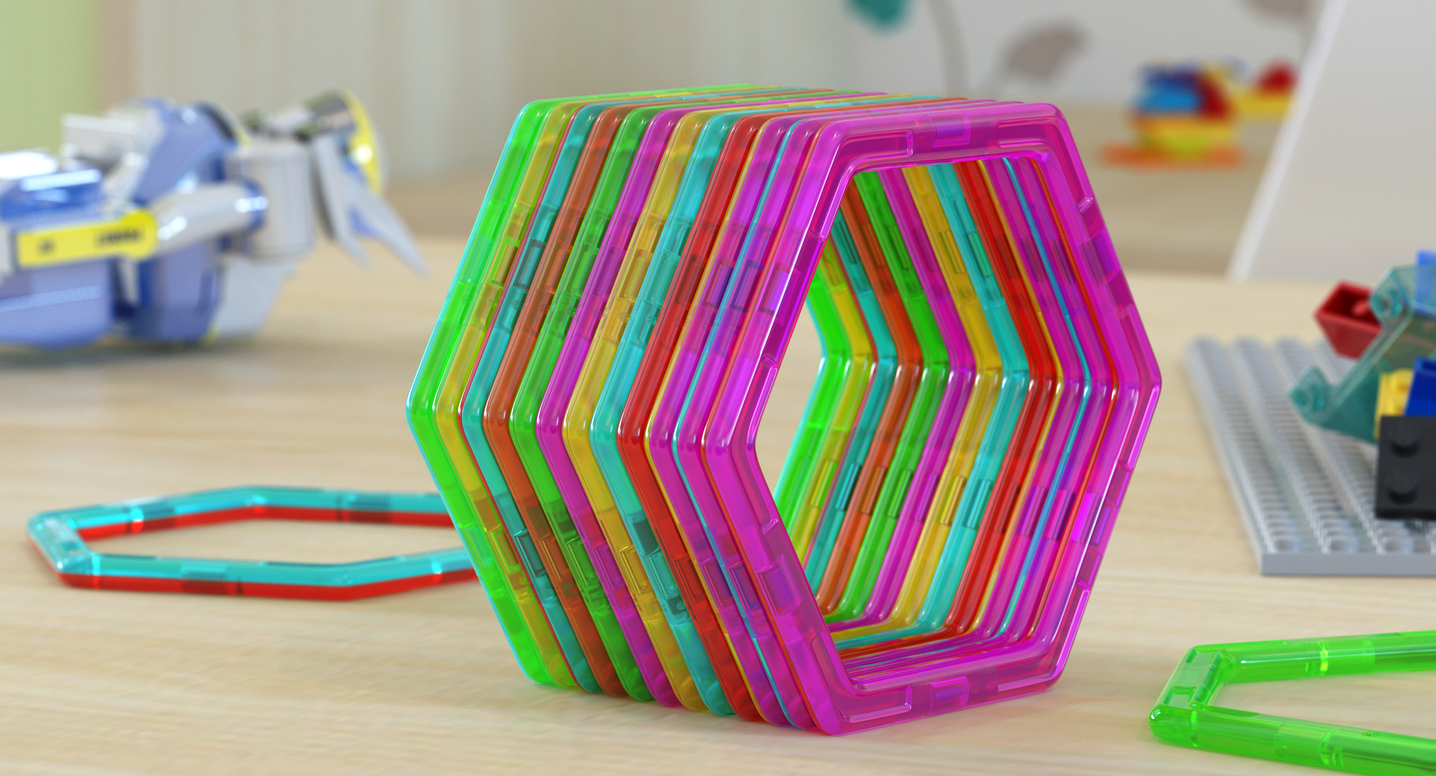 Magnetic Designer Colored Hexagons 3D Models Set, view 3