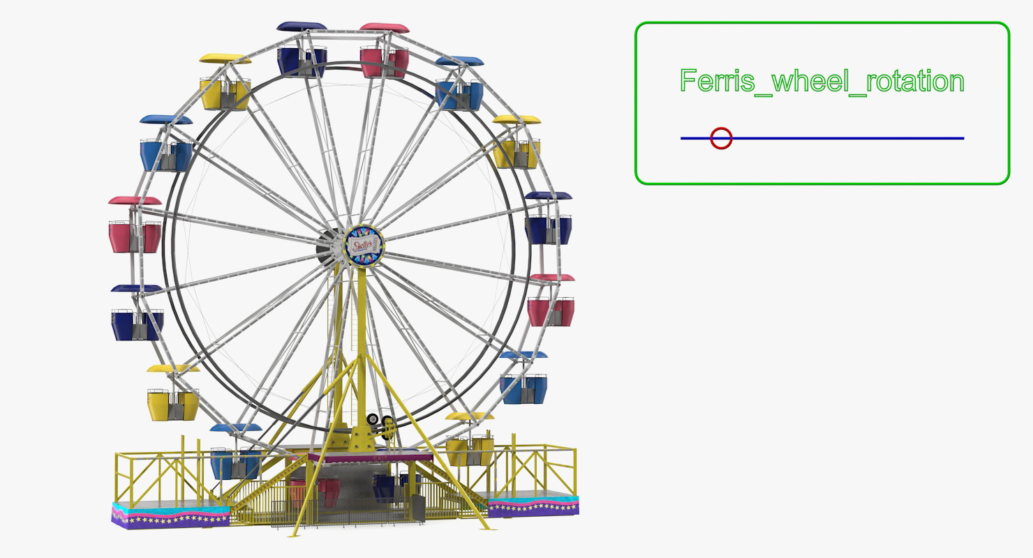 Small Town Carnival Ferris Wheel Rigged 3D model