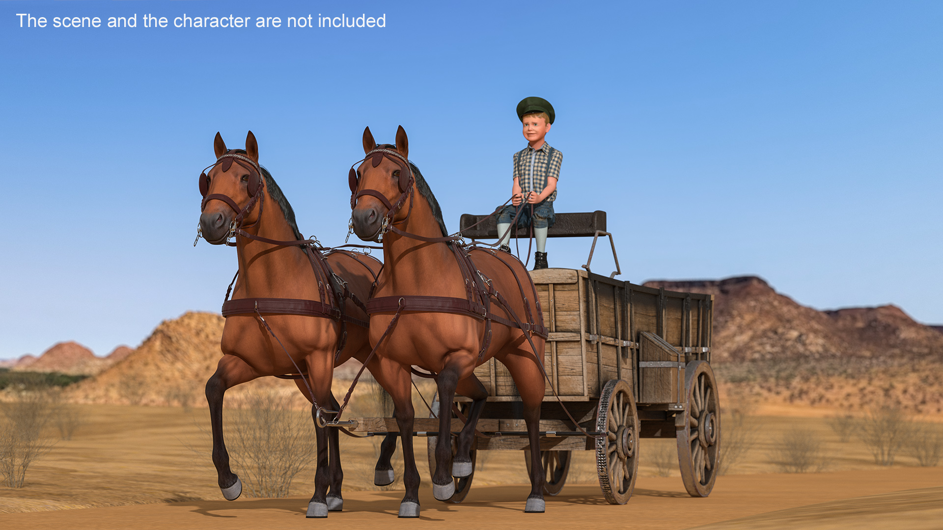 3D Open Wagon with Horses fur