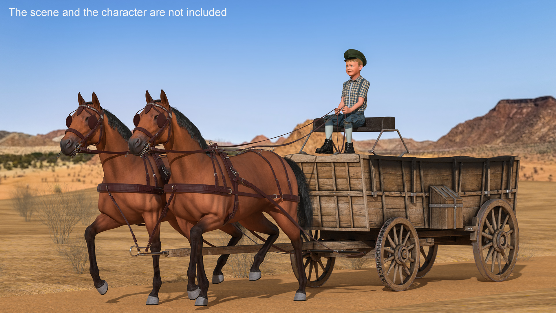 3D Open Wagon with Horses fur