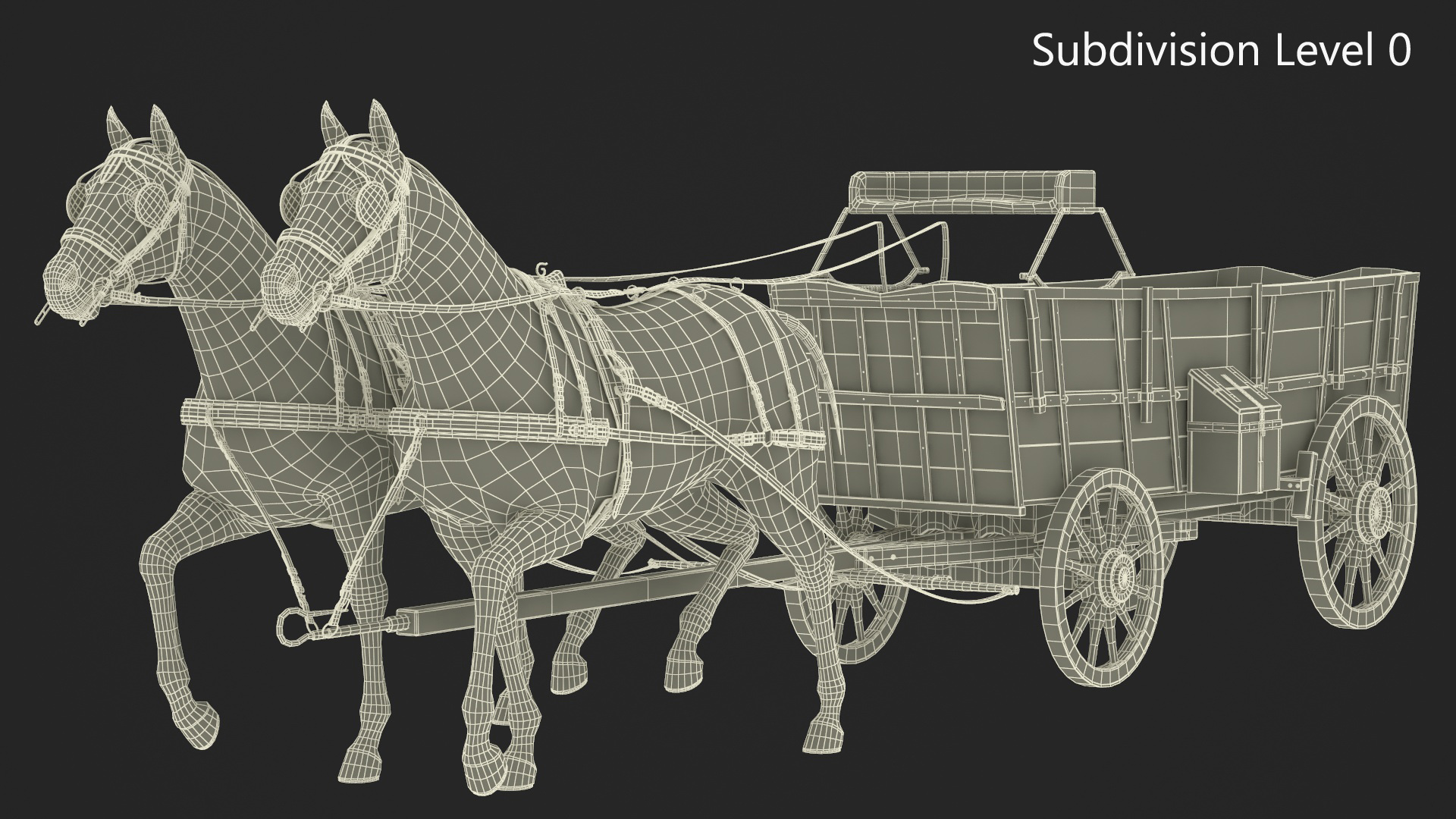 3D Open Wagon with Horses fur