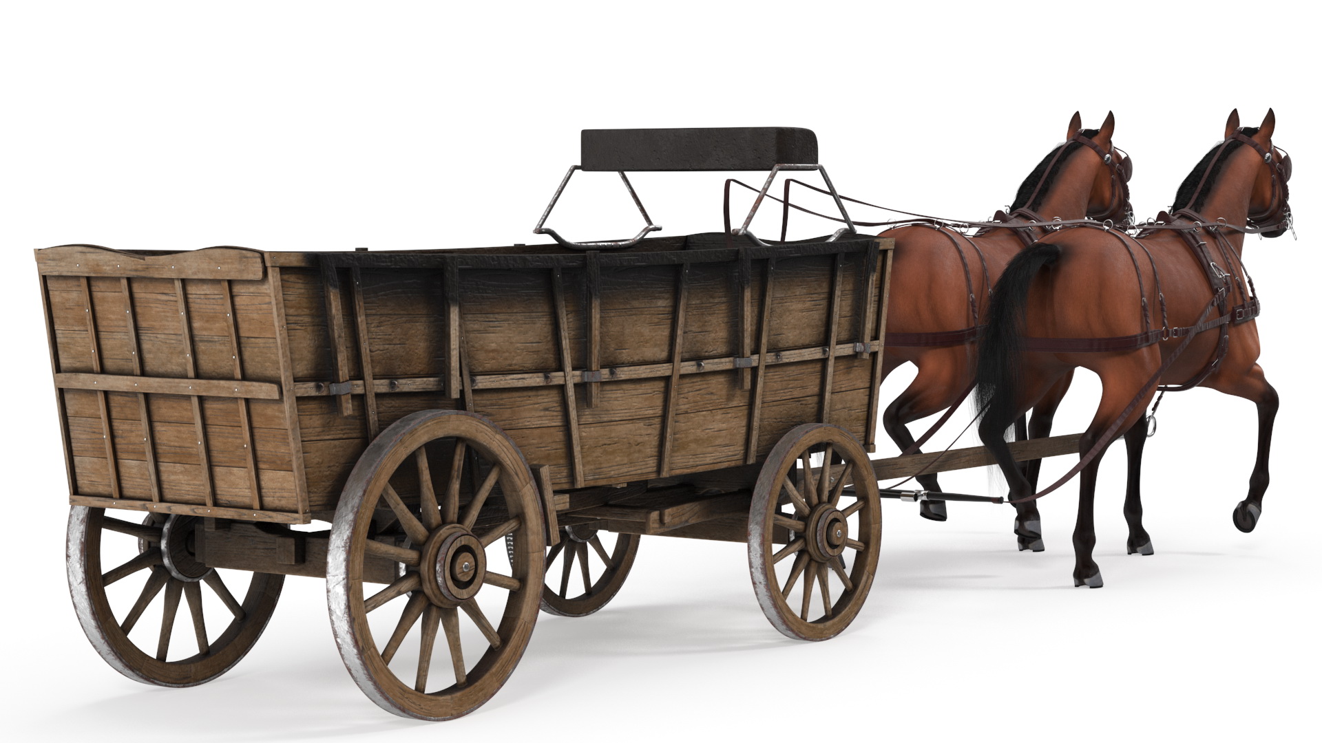 3D Open Wagon with Horses fur