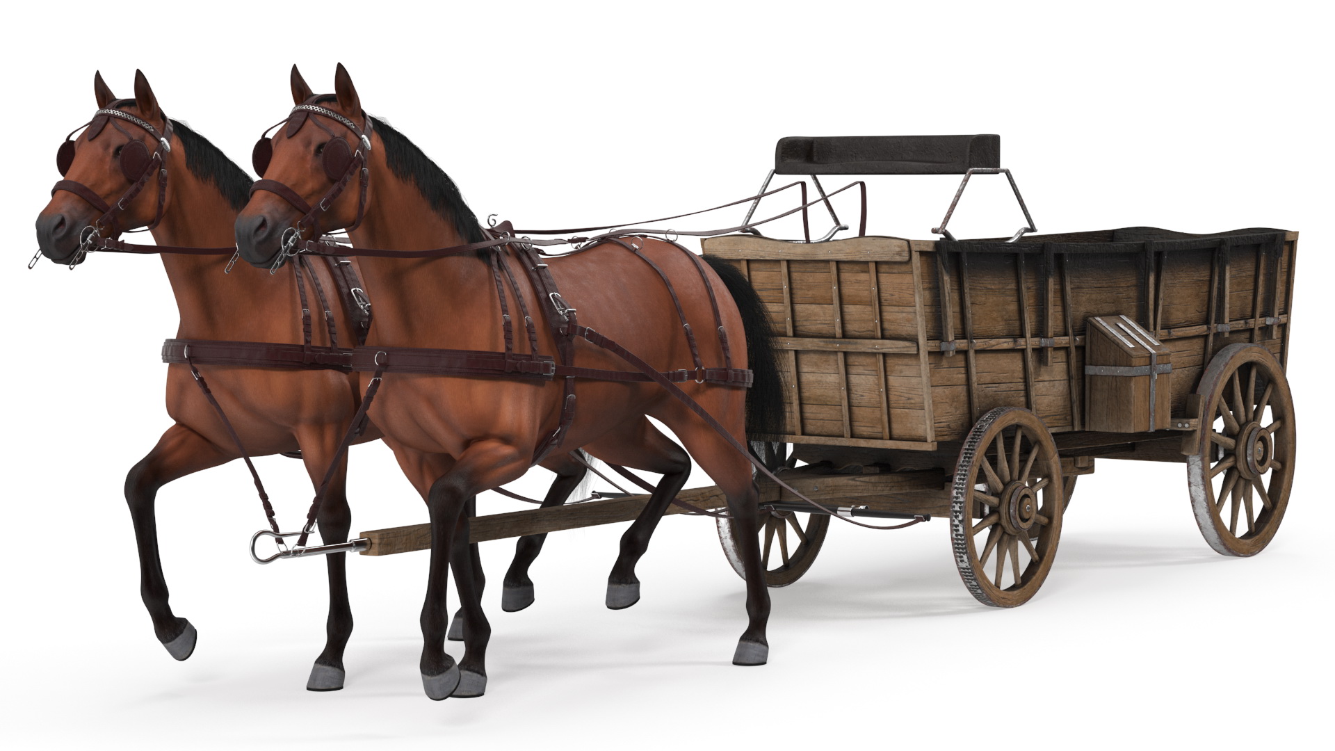 3D Open Wagon with Horses fur