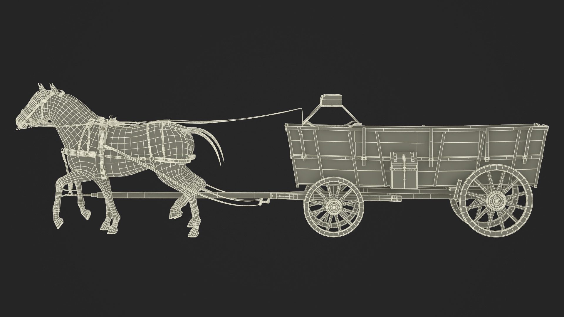 3D Open Wagon with Horses fur