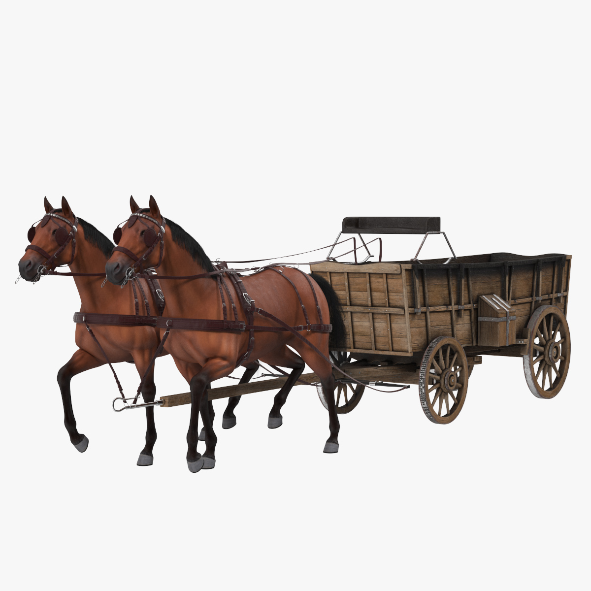 3D Open Wagon with Horses fur