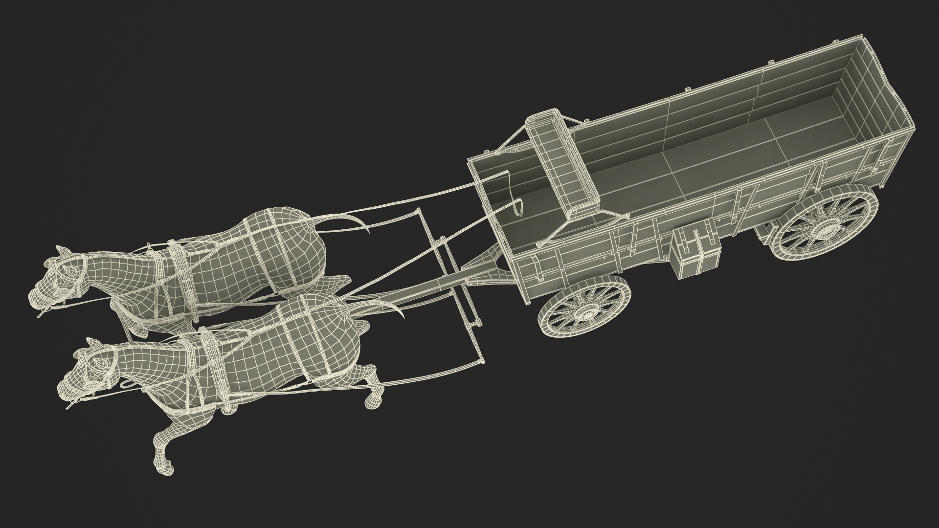 3D Open Wagon with Horses fur