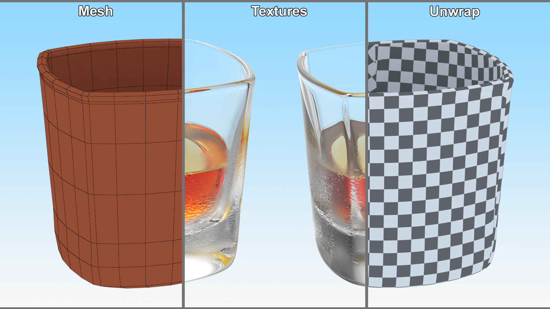Misted Square Base Drinking Glass Thick Bottom With Whiskey 3D model