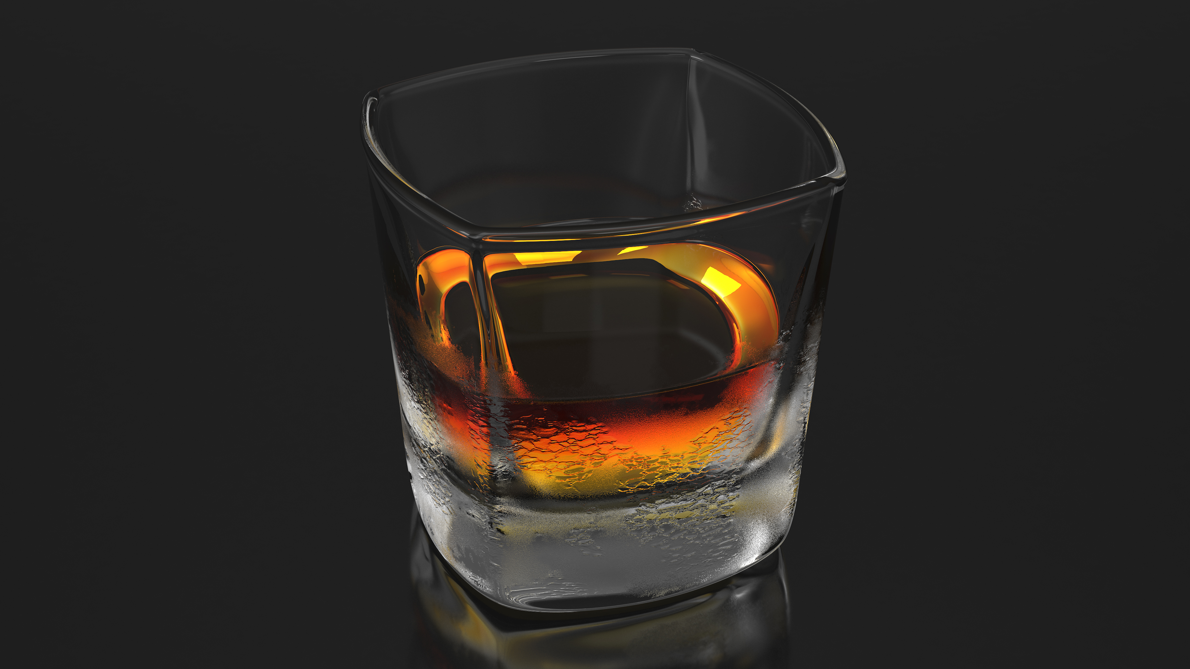 Misted Square Base Drinking Glass Thick Bottom With Whiskey 3D model