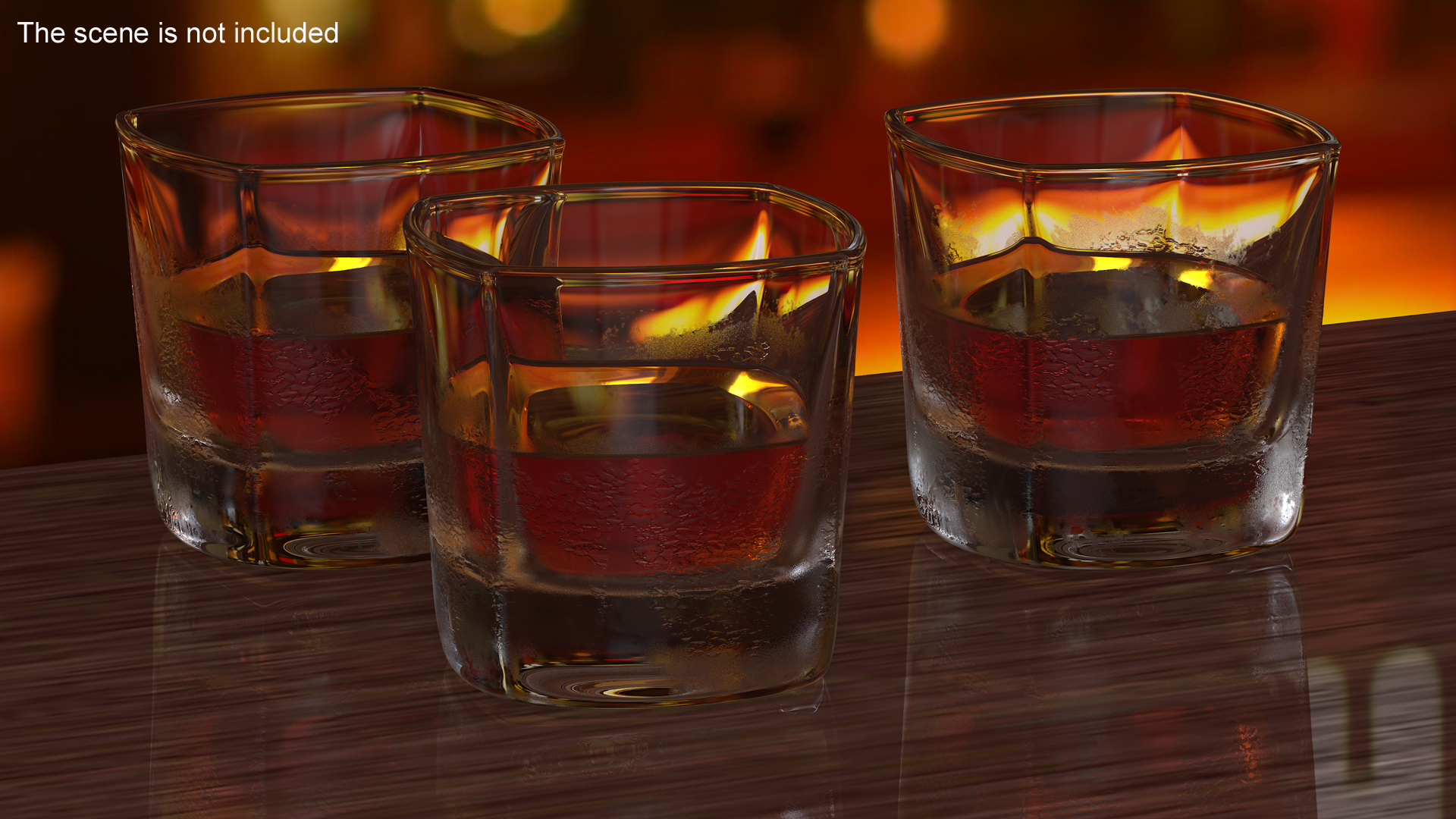 Misted Square Base Drinking Glass Thick Bottom With Whiskey 3D model