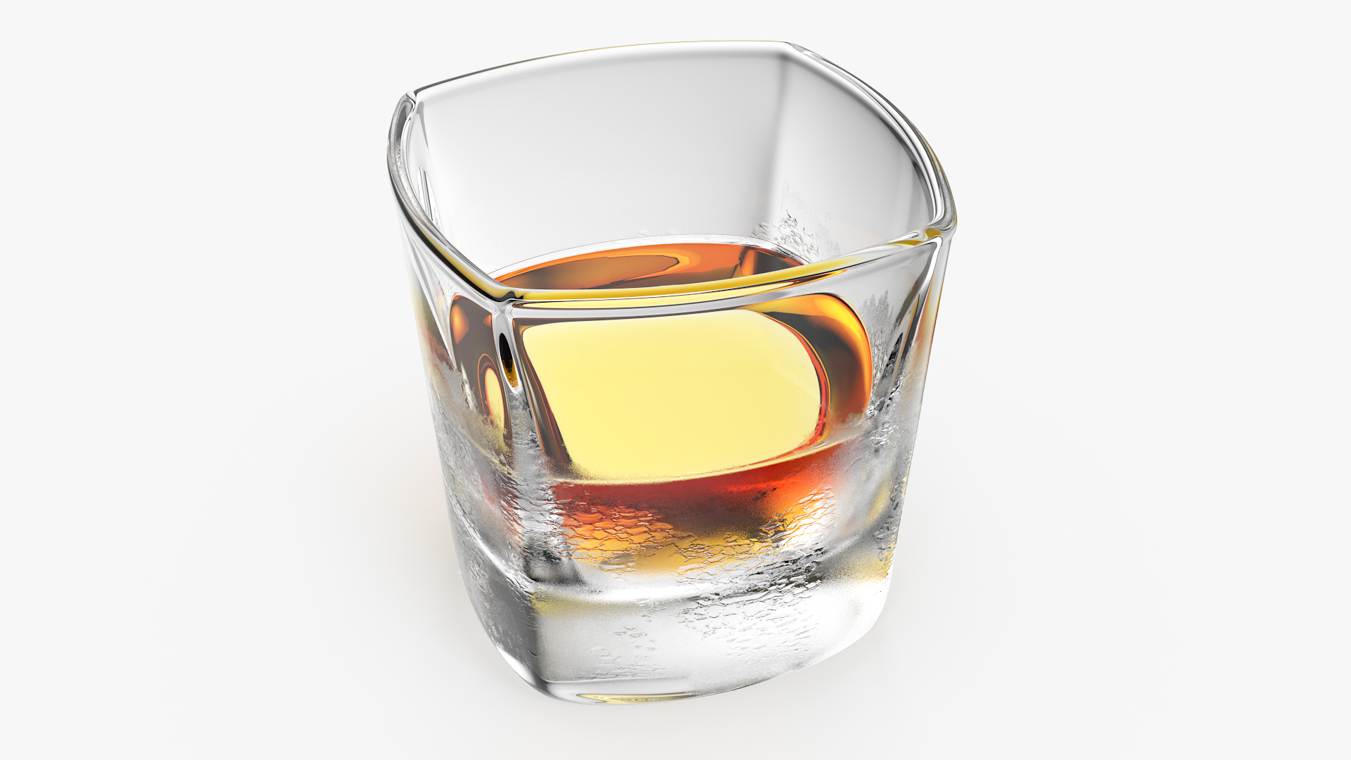 Misted Square Base Drinking Glass Thick Bottom With Whiskey 3D model