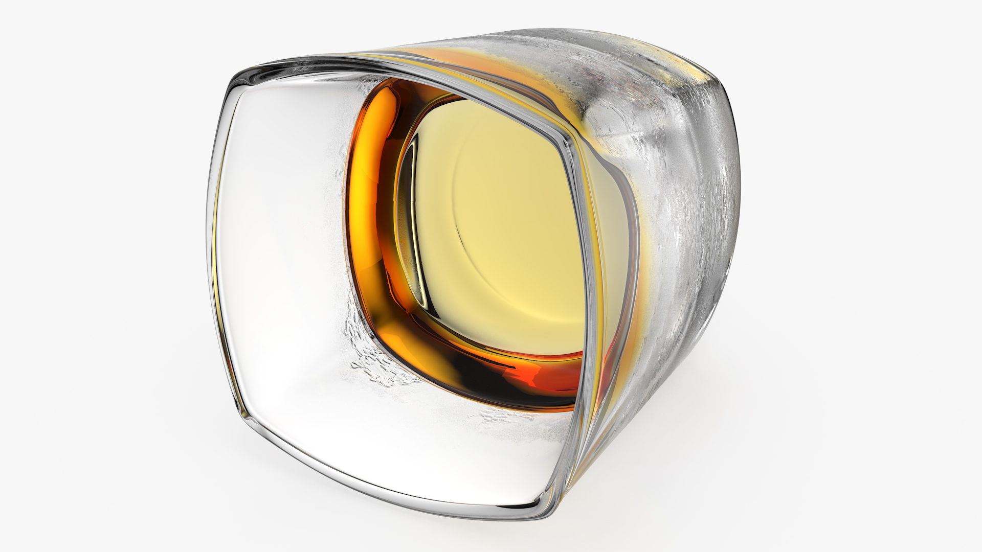 Misted Square Base Drinking Glass Thick Bottom With Whiskey 3D model