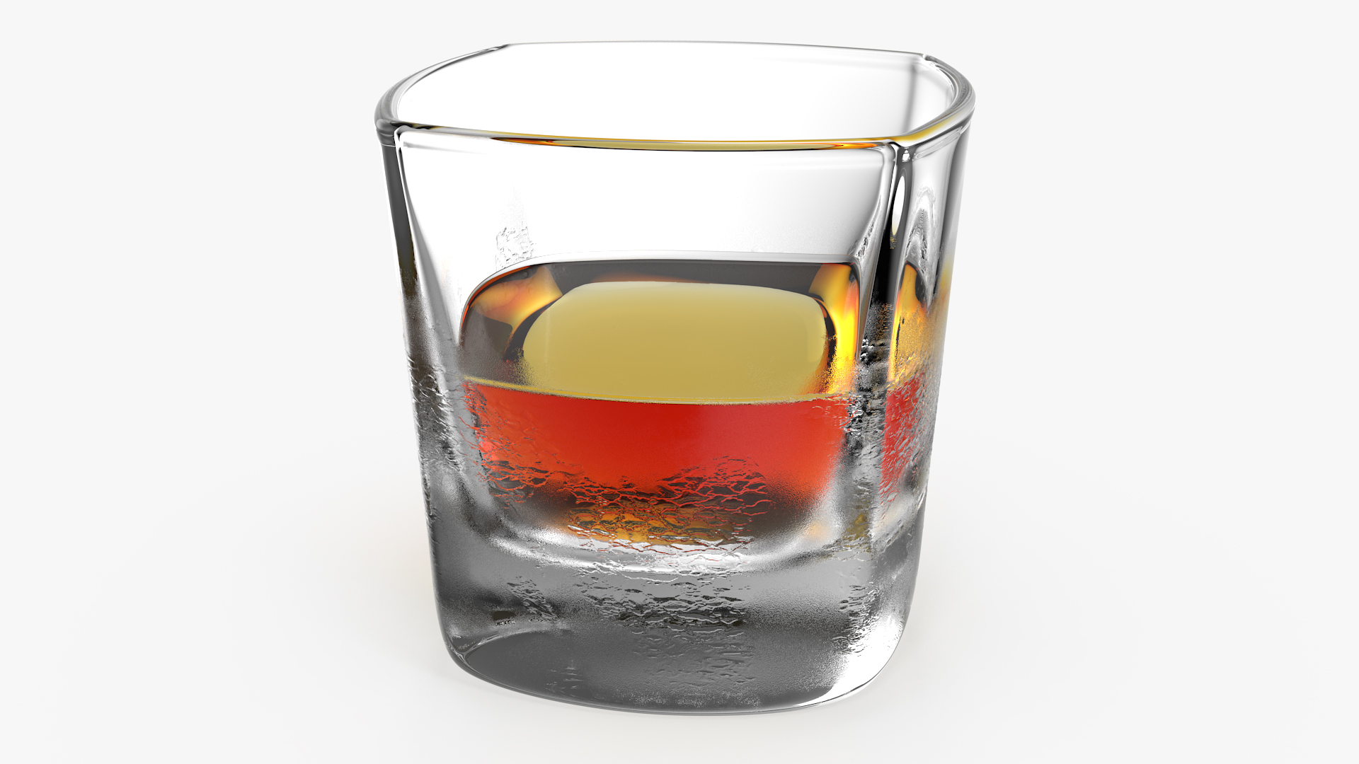 Misted Square Base Drinking Glass Thick Bottom With Whiskey 3D model