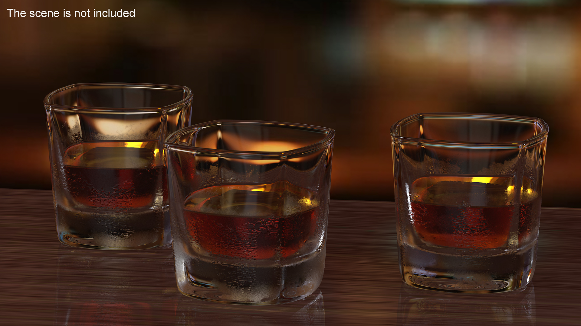 Misted Square Base Drinking Glass Thick Bottom With Whiskey 3D model