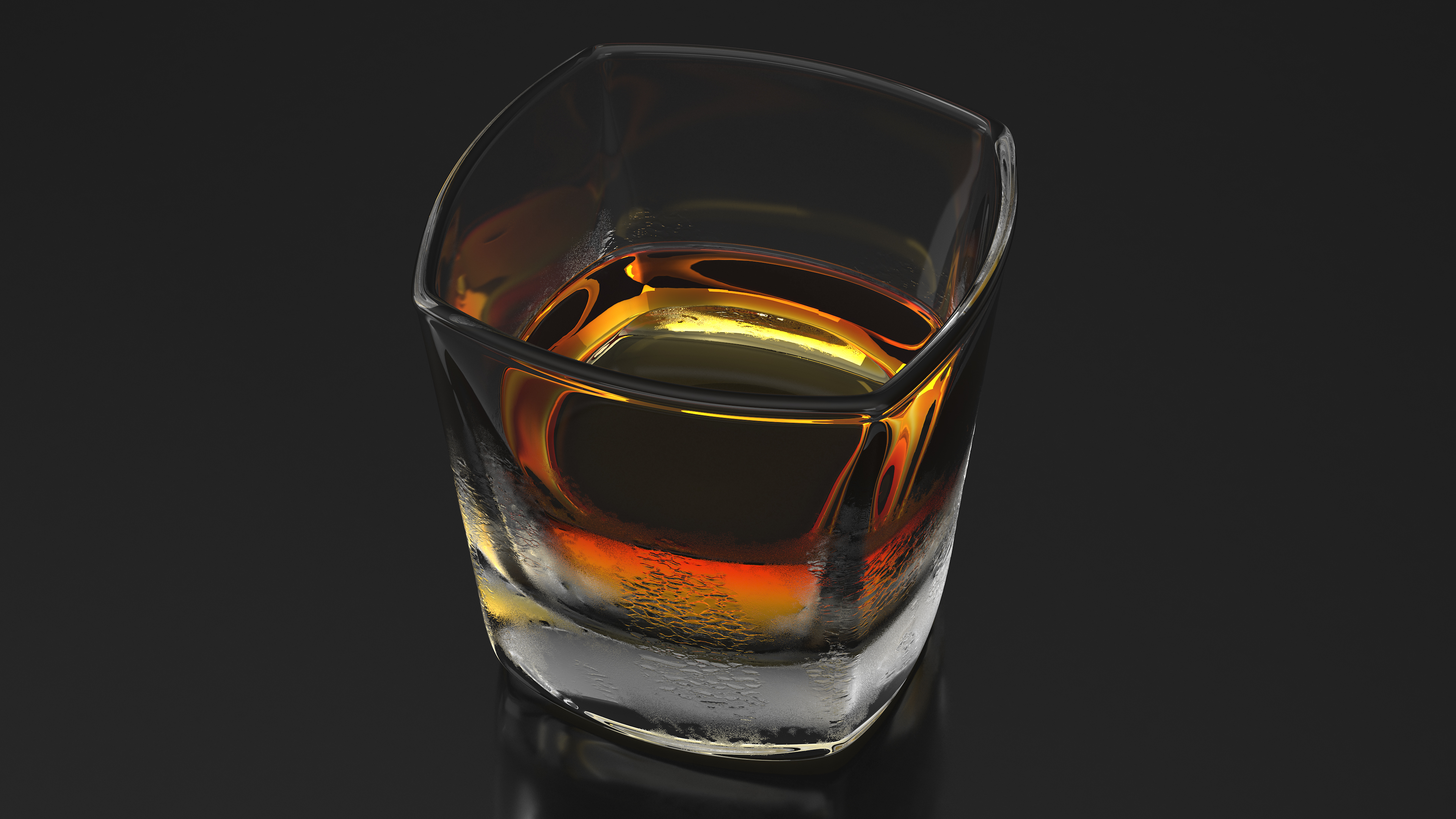 Misted Square Base Drinking Glass Thick Bottom With Whiskey 3D model
