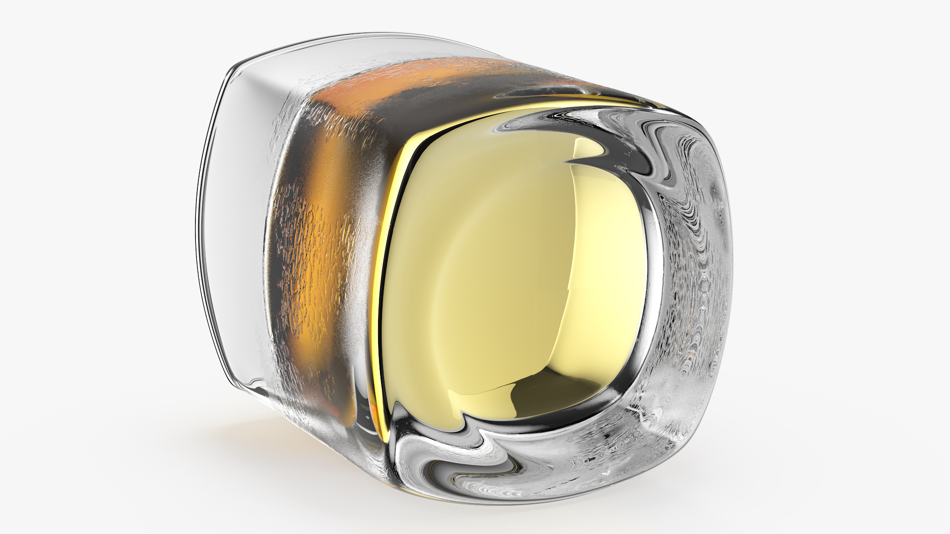 Misted Square Base Drinking Glass Thick Bottom With Whiskey 3D model