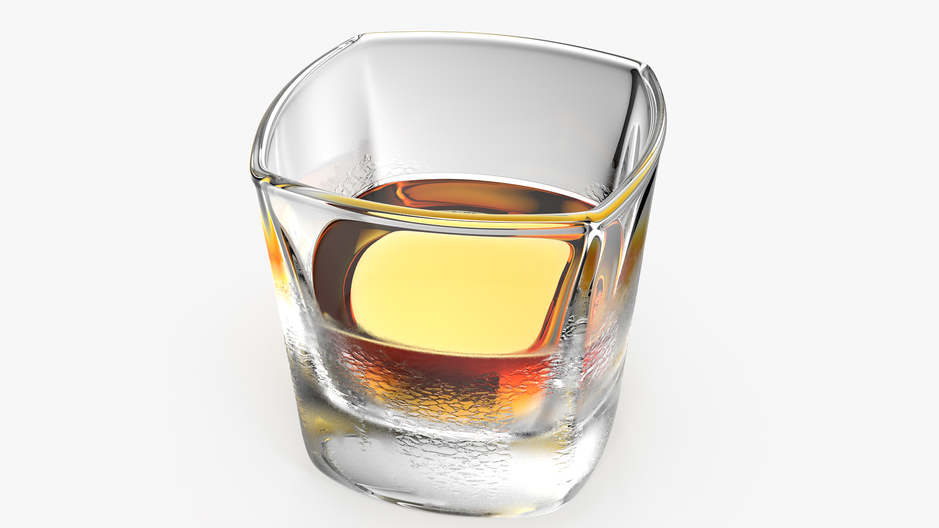 Misted Square Base Drinking Glass Thick Bottom With Whiskey 3D model