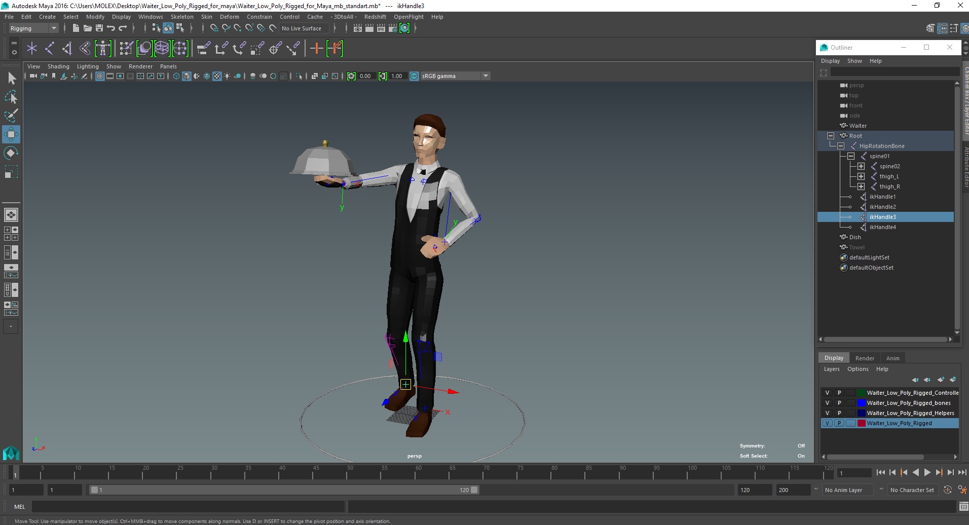 3D Waiter Low Poly Rigged for Maya