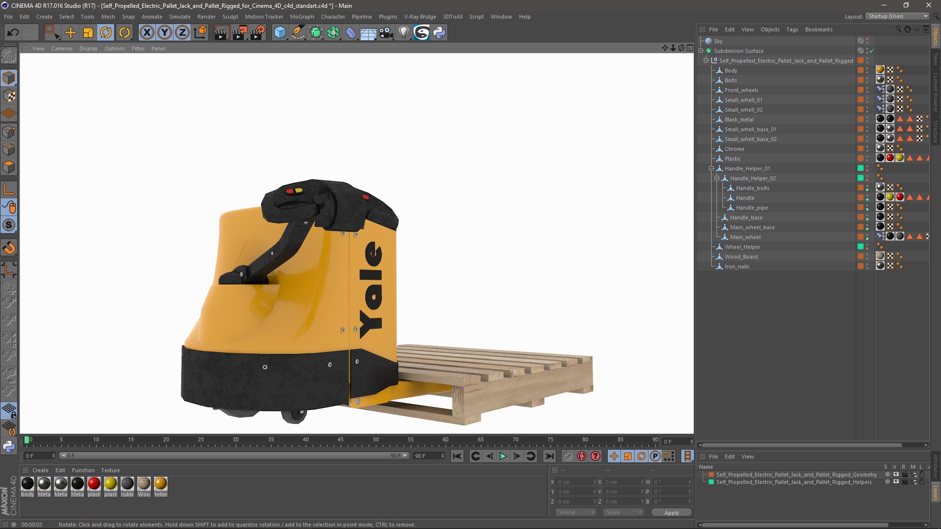 Self Propelled Electric Pallet Jack and Pallet Rigged for Cinema 4D 3D