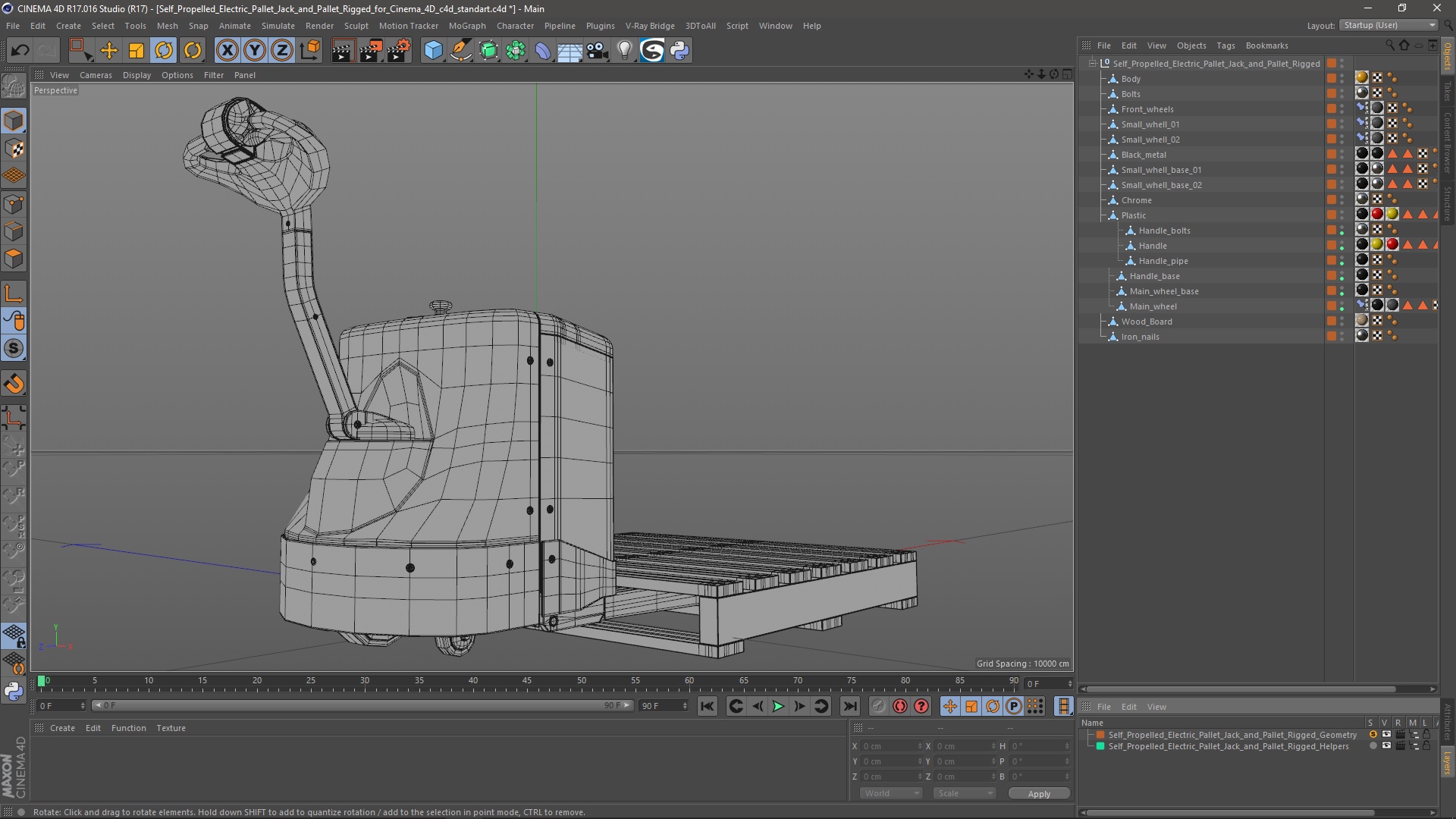 Self Propelled Electric Pallet Jack and Pallet Rigged for Cinema 4D 3D