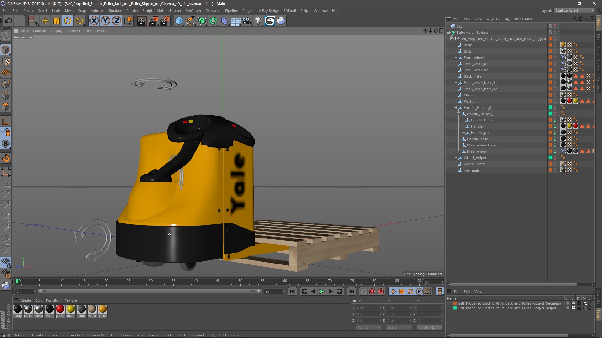 Self Propelled Electric Pallet Jack and Pallet Rigged for Cinema 4D 3D