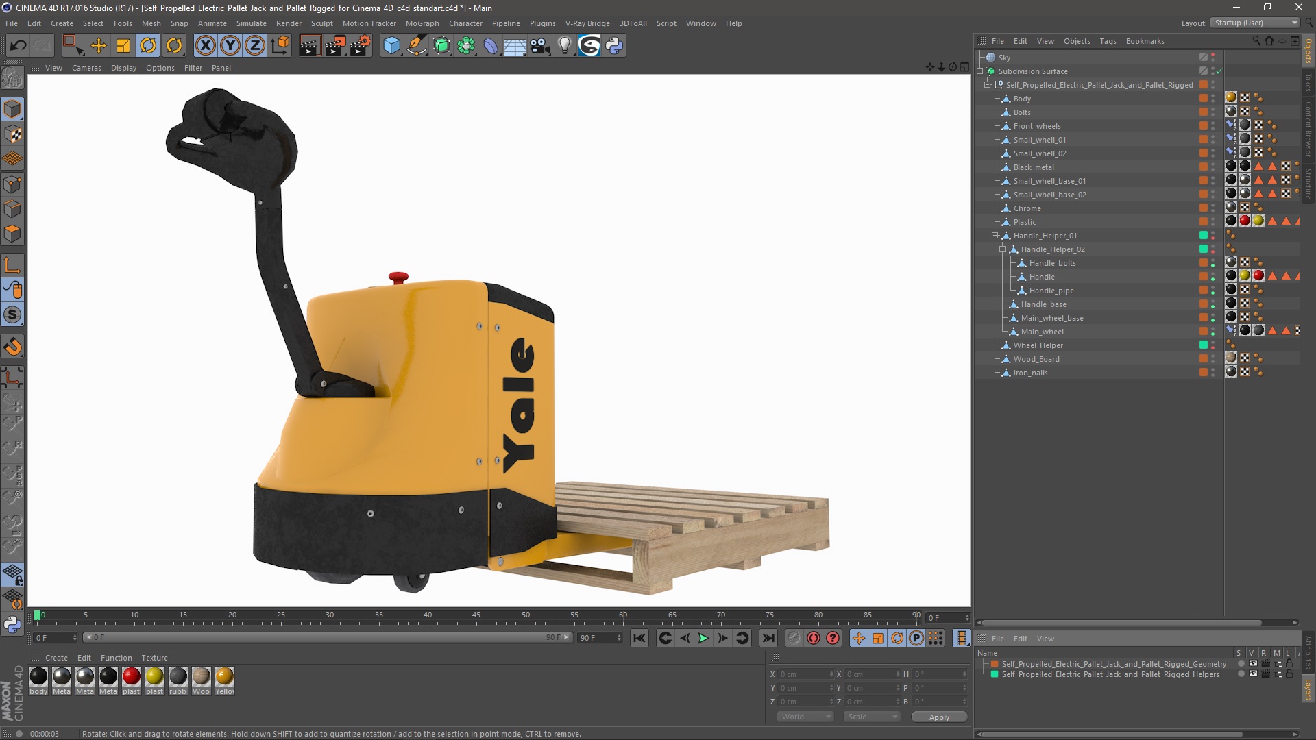 Self Propelled Electric Pallet Jack and Pallet Rigged for Cinema 4D 3D