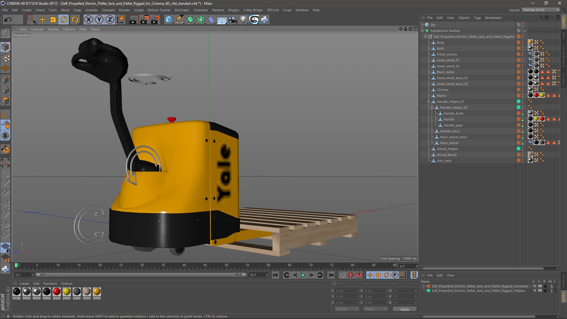 Self Propelled Electric Pallet Jack and Pallet Rigged for Cinema 4D 3D