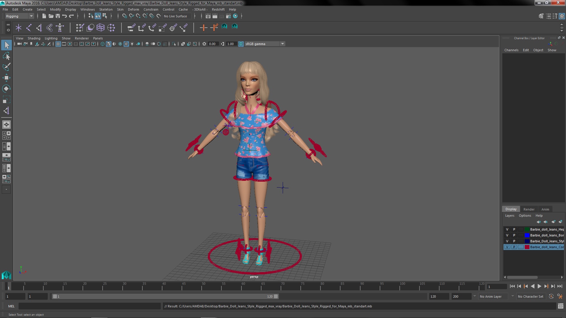 Barbie Doll Jeans Style Rigged for Maya 3D model