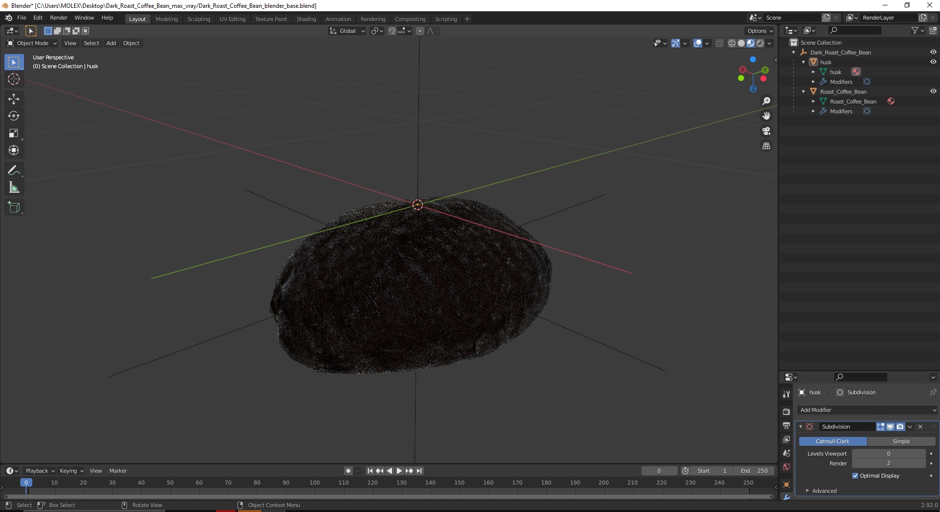 Dark Roast Coffee Bean 3D