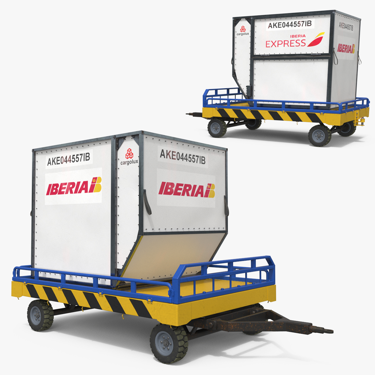 Airport Cargo Dolly with Iberia AKE ULD Container