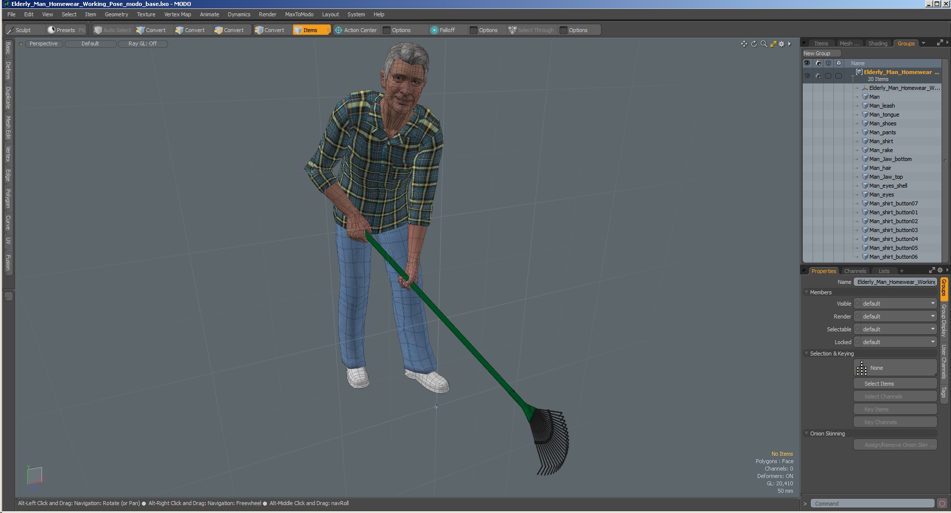 3D Elderly Man Homewear Working Pose model