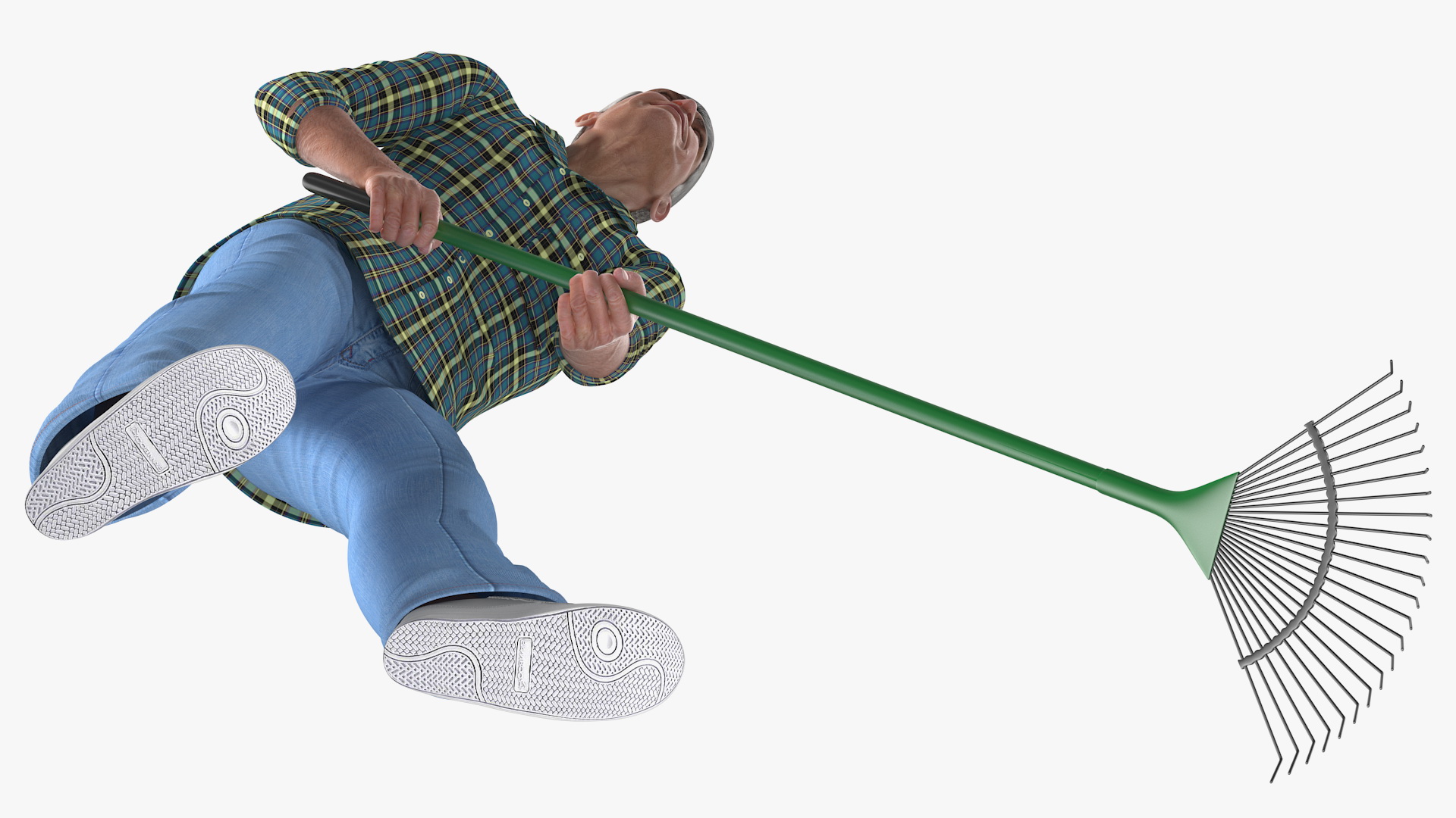 3D Elderly Man Homewear Working Pose model