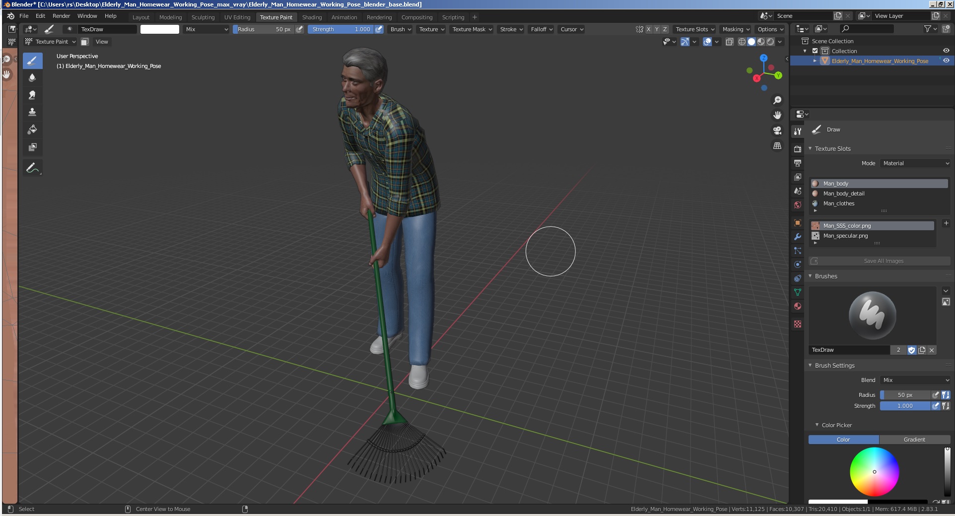 3D Elderly Man Homewear Working Pose model